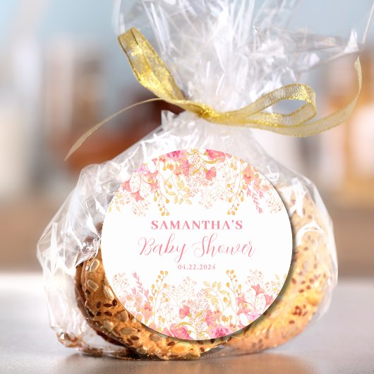 Sticker Rond Baby shower rose floral fille