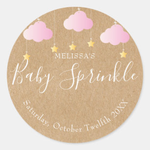 Sticker Rond Baby shower rose kraft rustique pailleté