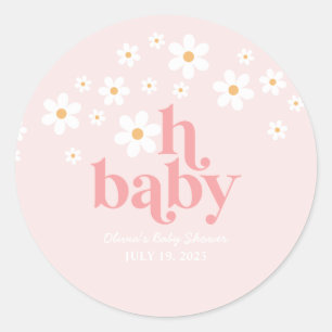 Sticker Rond Baby shower rose marguerite rétro