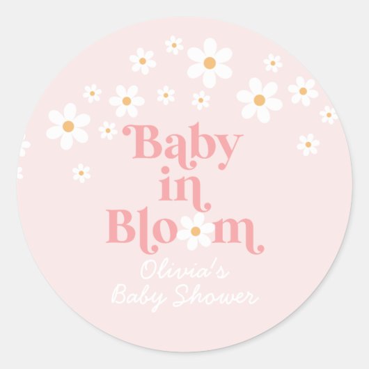Sticker Rond Baby shower rose marguerite rétro (Devant)