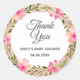 Sticker Rond Baby shower Rose Merci de de de couronne de fleu