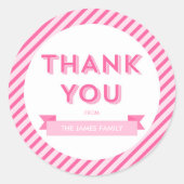 Sticker Rond Baby shower rose Merci moderne (Devant)