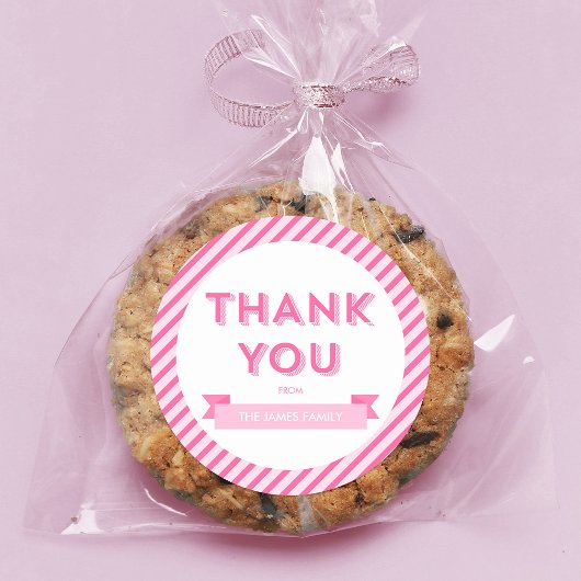 Sticker Rond Baby shower rose Merci moderne