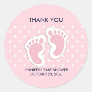 Sticker Rond Baby shower rose mignon d'empreintes de pas de