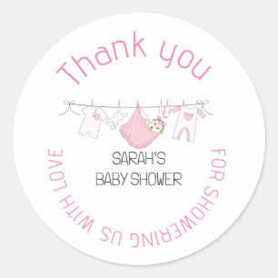 Sticker Rond Baby shower rose mignon Merci Favoriser