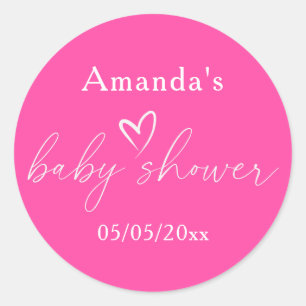Sticker Rond Baby Shower Rose Minimaliste Simple