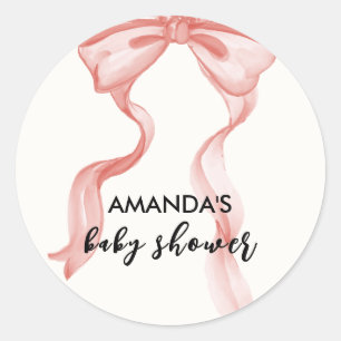 Sticker Rond Baby shower rose moderne élégante Bow Girl