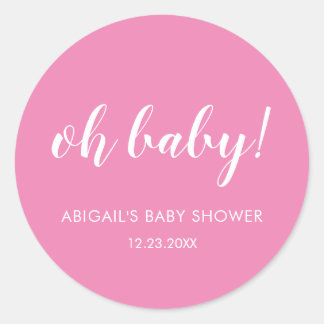 Sticker rond Baby shower rose Oh Baby