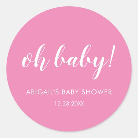 Sticker rond Baby shower rose Oh Baby (Devant)