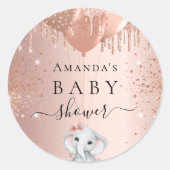 Sticker Rond Baby shower rose or parties scintillant éléphant f (Devant)
