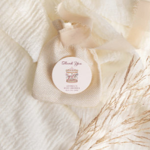 Sticker Rond Baby Shower Rose Pâle Fille Carrousel Mignon