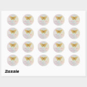 Sticker Rond baby shower rose papillon doré merci mignon (Feuille)