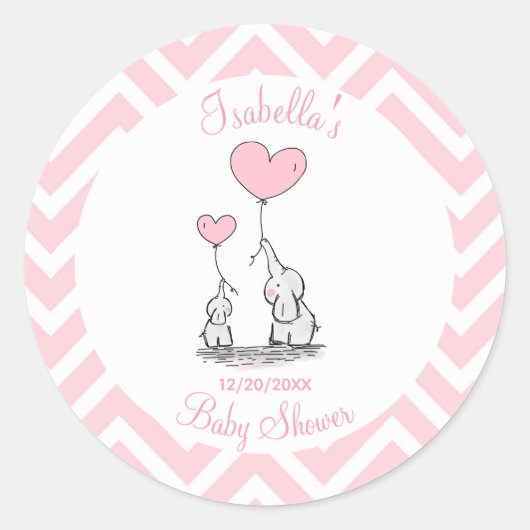 Sticker Rond Baby shower rose Pastel Elephant (Devant)