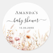 Sticker Rond baby shower rose pêche fleur sauvage (Devant)