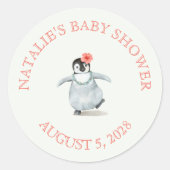 Sticker Rond Baby shower rose Pingouin Tropical (Devant)