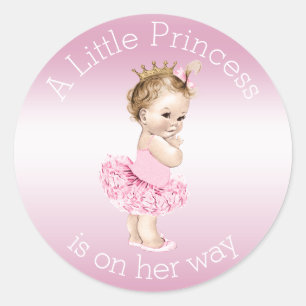 Sticker Rond Baby shower rose princesse Ballerina