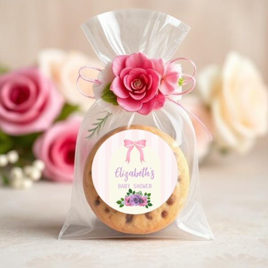 Sticker Rond Baby shower rose Rose