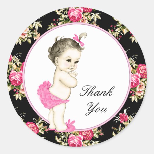 Sticker Rond Baby shower Rose rose et noir Chintz (Devant)