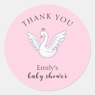 Sticker Rond Baby shower rose sucré princesse cygne  Merci