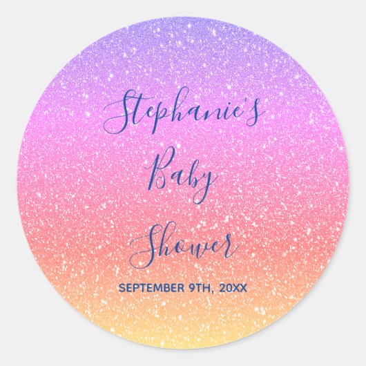Sticker Rond Baby shower rose violet Parties scintillant person (Devant)