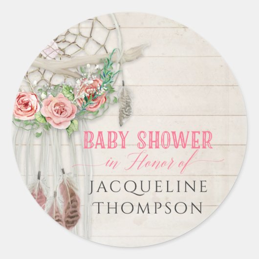 Sticker Rond Baby shower Roses BOHO Bohemian Dream Catcher (Devant)
