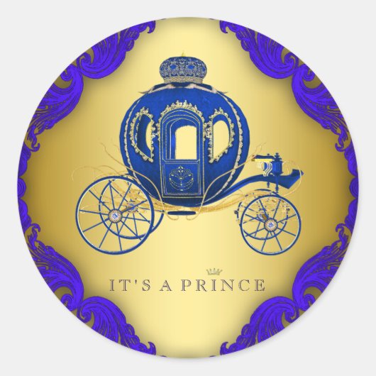 Sticker Rond Baby shower Royal Blue et Gold Prince (Devant)