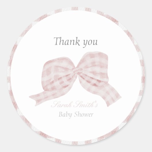Sticker Rond Baby shower ruban à arc rose mou (Devant)