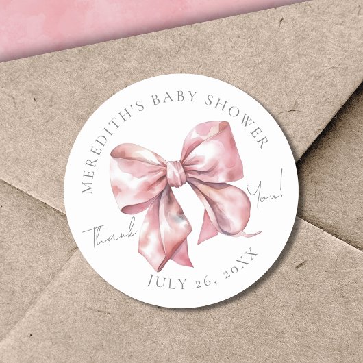 Sticker Rond Baby Shower Ruban Rose