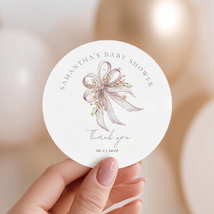 Sticker Rond Baby shower ruban violet coquette