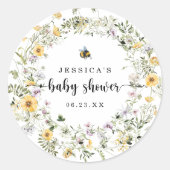 Sticker Rond Baby shower Rustic Bee Fleur sauvage (Devant)