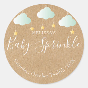 Sticker Rond Baby shower rustique à scintillement kraft