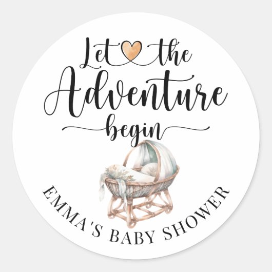 Sticker Rond Baby shower Rustique Boho Wood Crib Boy (Devant)