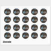 Sticker Rond Baby shower Rustique Bois Bleu Cerf Bois Merci (Feuille)