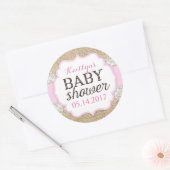Sticker Rond Baby shower Rustique Burlap dentelle rose fille (Enveloppe)