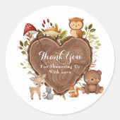 Sticker Rond baby shower rustique d'animaux de bois (Devant)