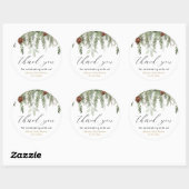 Sticker Rond Baby shower rustique de pins d'hiver merci (Feuille)