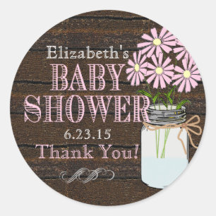 Sticker Rond Baby shower rustique de pot en bois et de maçon