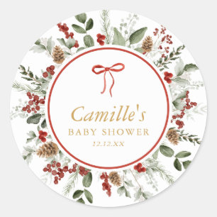 Sticker Rond Baby shower rustique de verdure hivernale