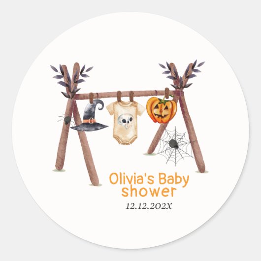 Sticker Rond Baby shower Rustique de vêtements d'Halloween Litt (Devant)
