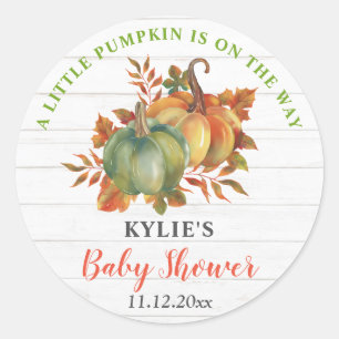 Sticker Rond Baby shower rustique en bois de citrouille