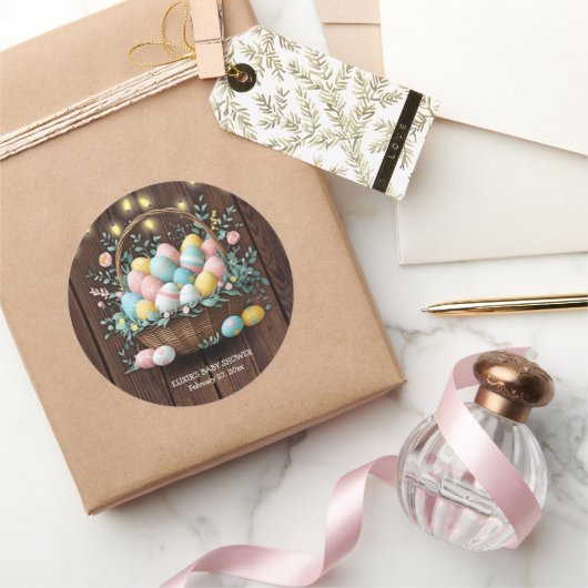 Sticker Rond Baby shower Rustique Floral OEufs de Pâques (Cadeaux)