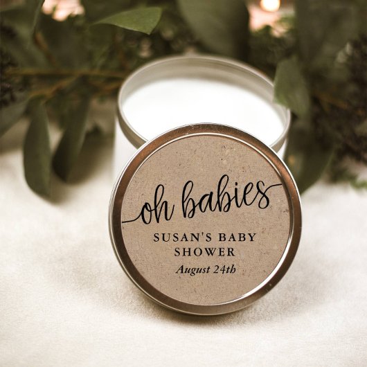 Sticker Rond Baby shower rustique, Kraft, Oh Babies Favoriser T