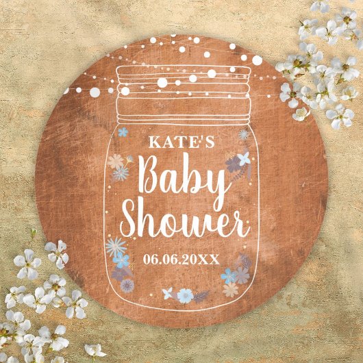 Sticker Rond Baby shower rustique Mason Jar