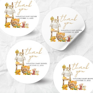 Sticker Rond Baby shower rustique petit Citrouille