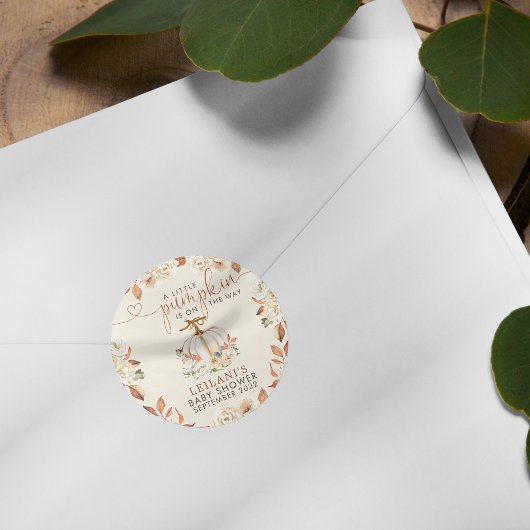 Sticker Rond Baby shower rustique petit Citrouille