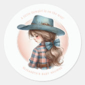 Sticker Rond Baby shower rustique Western Little Cowgirl (Devant)