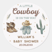 Sticker Rond Baby shower rustique Wild West Cowboy (Devant)