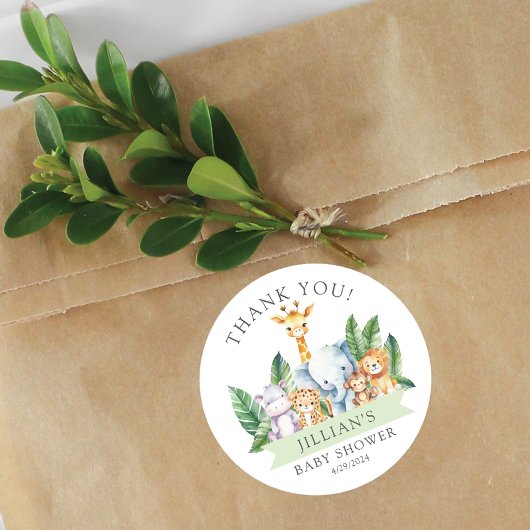Sticker Rond Baby shower Safari Adventure Merci