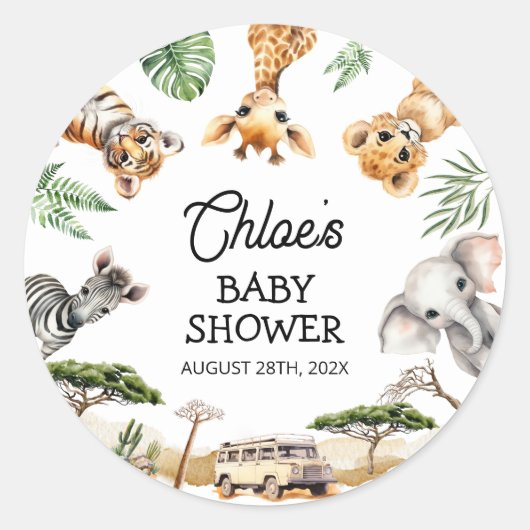 Sticker Rond Baby shower Safari Animaux (Devant)