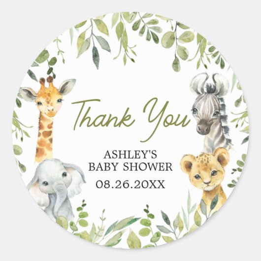 Sticker Rond Baby shower Safari Wild One Jungle (Devant)